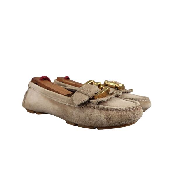 Burberry Shoes Women 35 Flats Driving Loafer Leather Moccasin Buckle Strap Beige - Picture 1 of 16